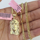 Real 14k Chain Jesus Head Charm Set Miami Cuban Link 4mm Necklace Pendant