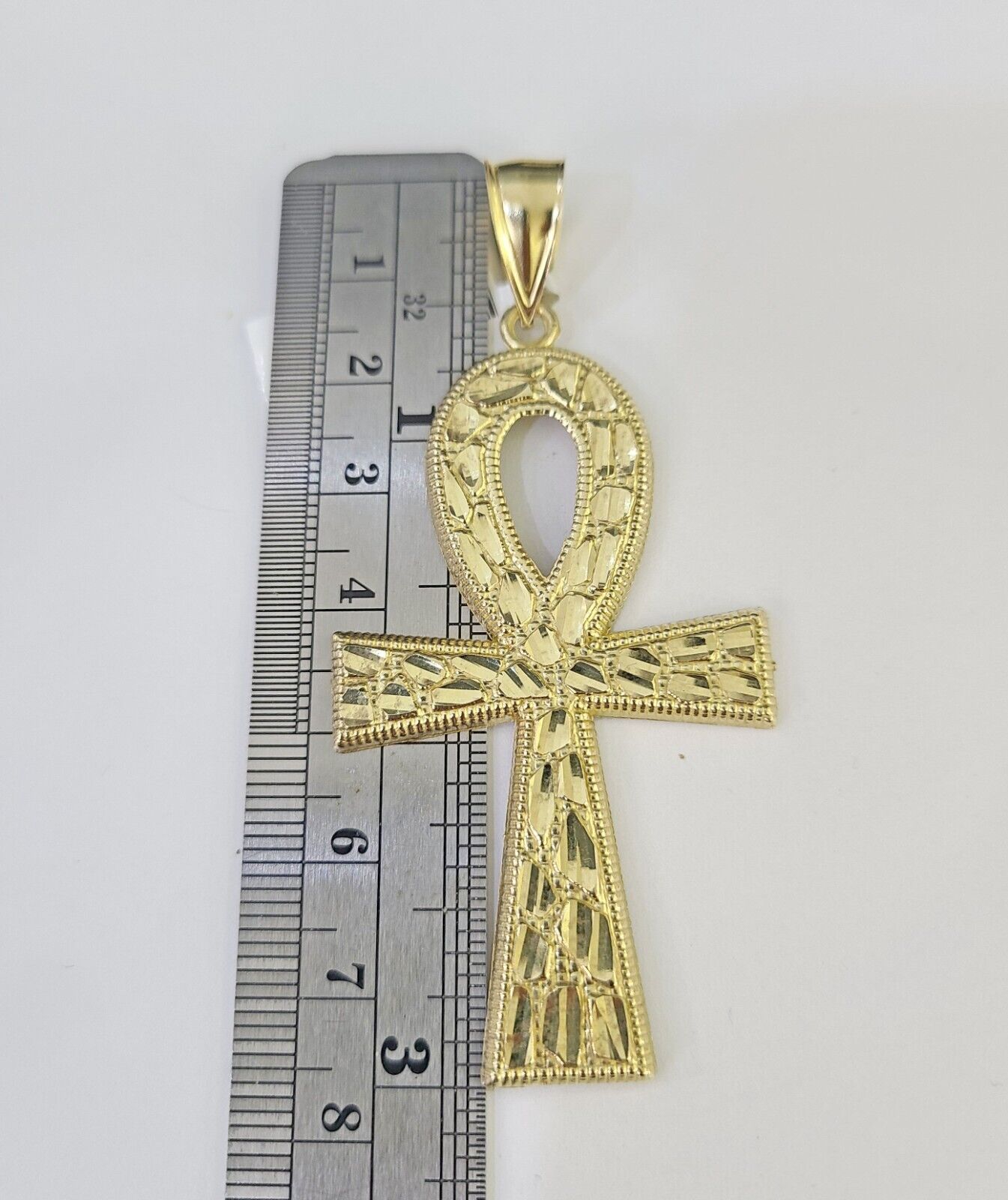 10K Franco Chain Ankh Cross Pendant Charm Necklace 20"-26" 3mm Gold