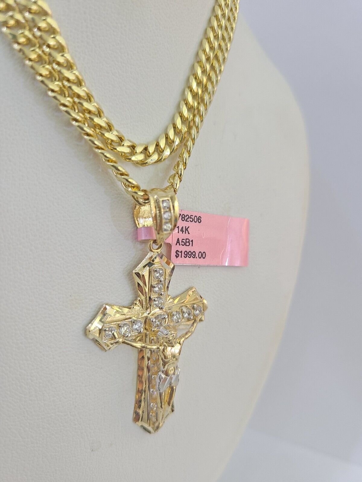 Real 14k Chain Cross Charm Set Miami Cuban Link 5mm 18"-30" Necklace Pendant