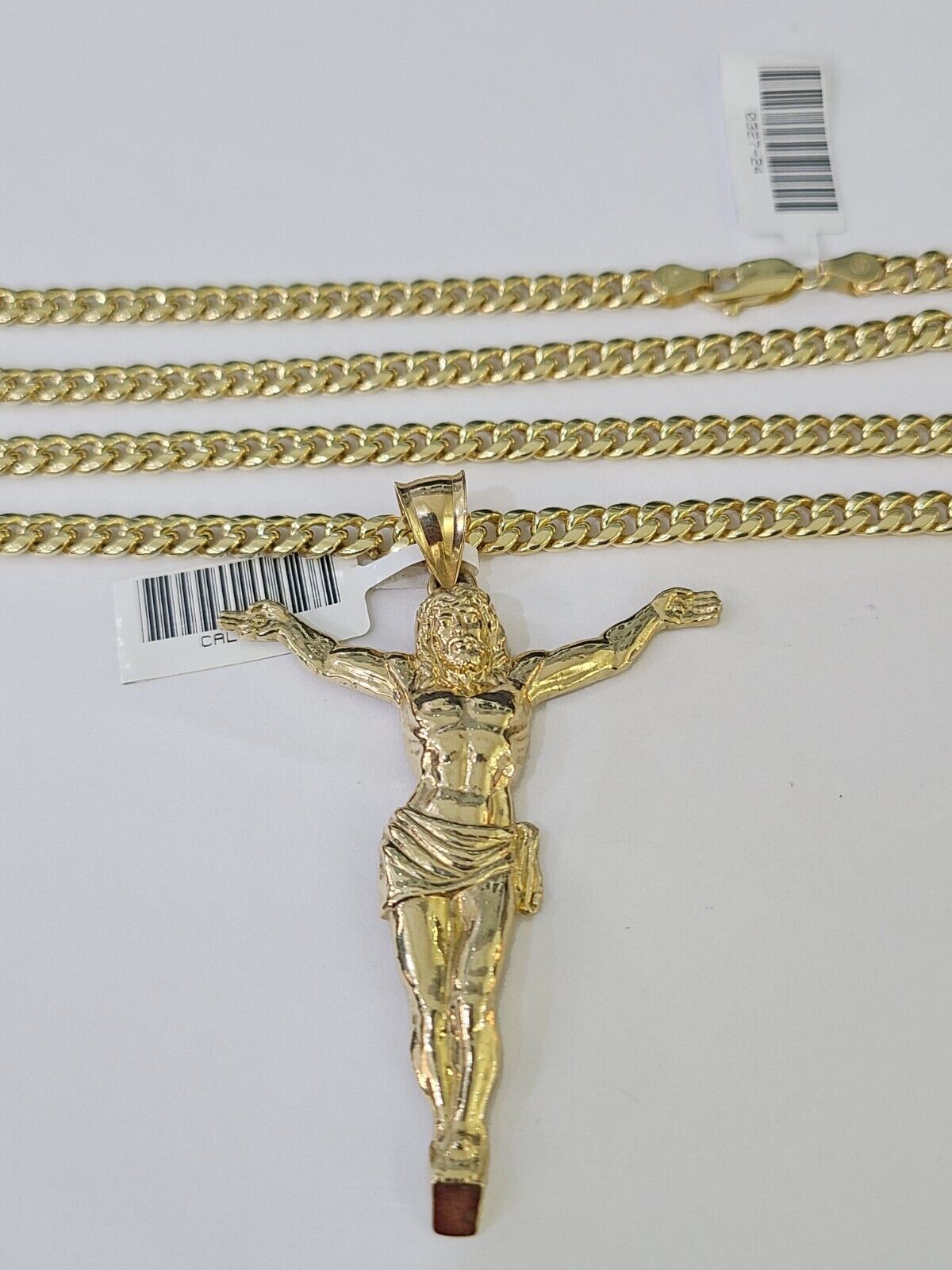 Real 10k Miami Cuban Chain Jesus Charm 4mm Yellow Gold Necklace Pendant 18"-26"