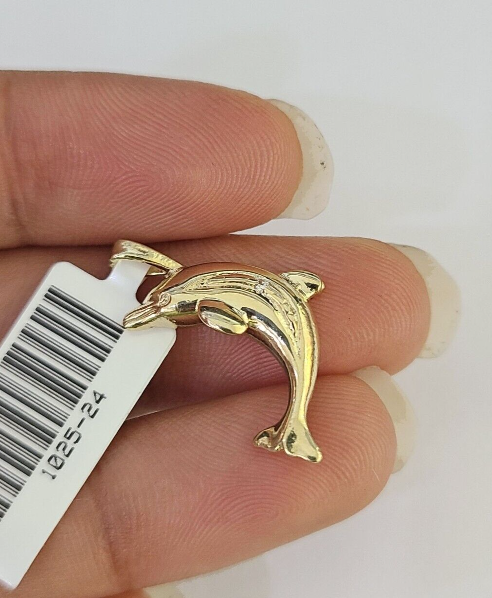 10K Real Dolphin Charm Pendant Yellow Gold 1" Genuine