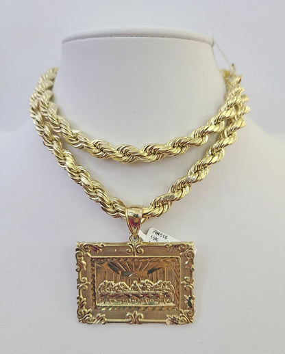 Real 10k Rope Chain Last Supper Charm Set 8mm 20"-30" Inch Necklace Gold