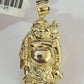 REAL 10k Yellow Gold Palm Chain Laughing Buddha Pendant Charm 3mm Necklace SET