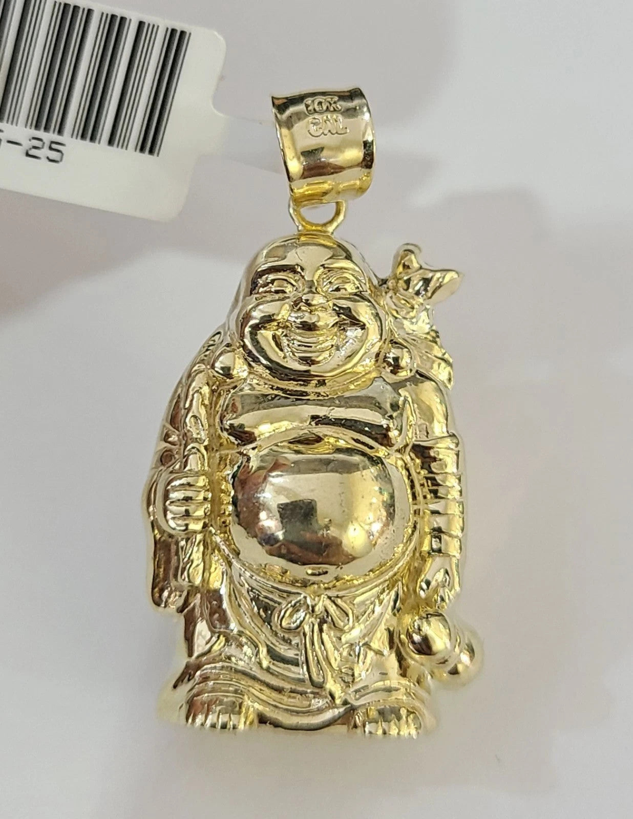 REAL 10k Yellow Gold Palm Chain Laughing Buddha Pendant Charm 3mm Necklace SET