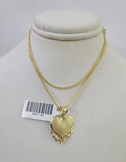 10K Solid Franco Chain Heart Pendant Charm Necklace 16"-24" 1mm Gold Ladies