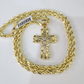 Real 10k Rope Chain Jesus Cross Charm Necklace Pendant Set 4mm 18"-28" Gold