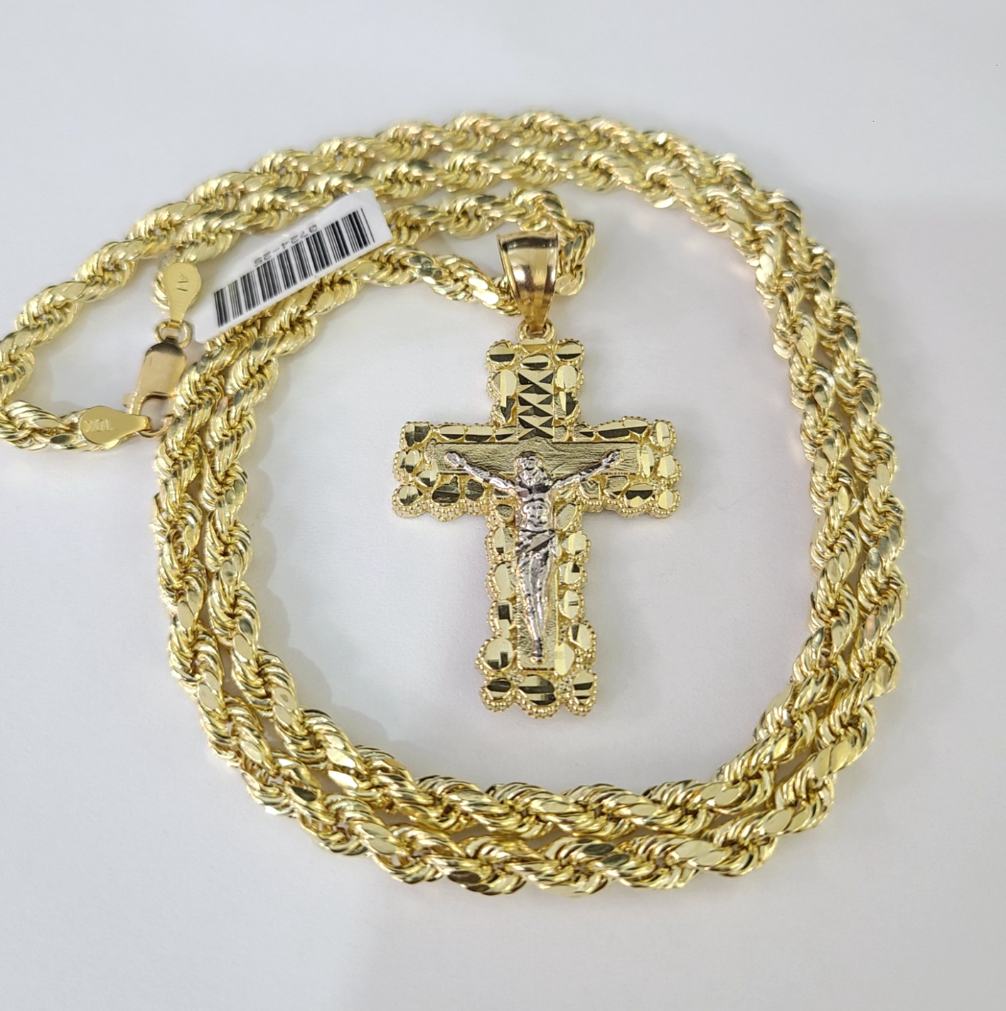 Real 10k Rope Chain Jesus Cross Charm Necklace Pendant Set 4mm 18"-28" Gold
