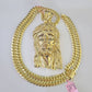 Real 14k Solid Chain Jesus Head Charm Set Miami Cuban Link 6mm Necklace Pendant