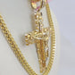 14K Franco Chain Jesus Nugget Cross Pendant Charm Necklace 20"-26" 4mm Gold