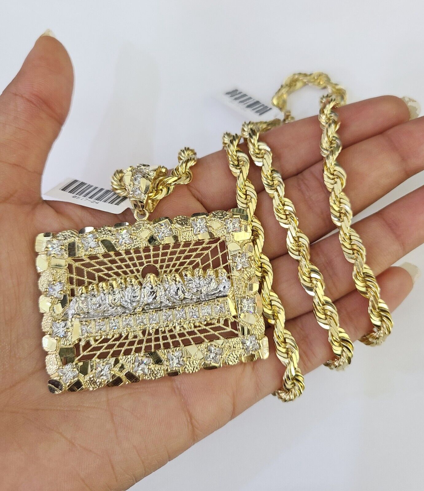 Real 10k Solid Rope Chain Last Supper Charm Set 6mm 20"-30" Inch Necklace Gold