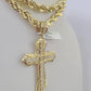 Real 10k Rope Chain Jesus Cross Charm Set 8mm 20"-30" Inch Necklace Yellow Gold