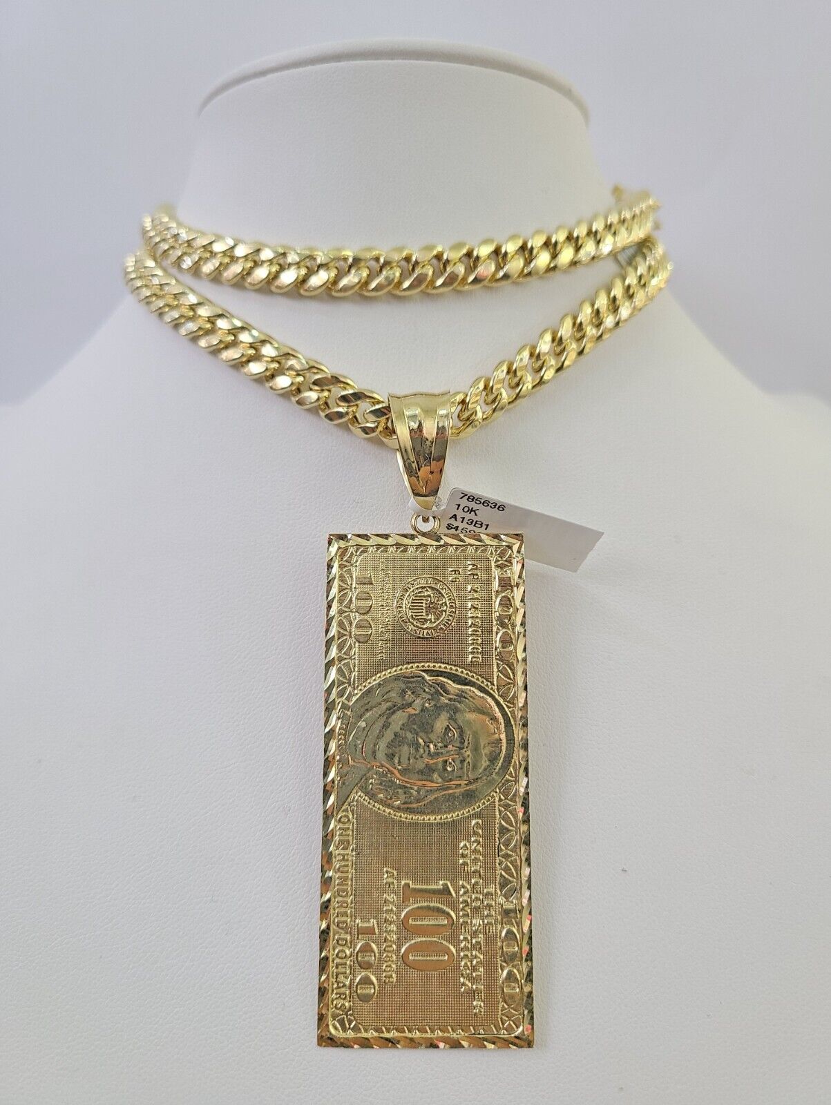 10K Miami Cuban Link Chain 100 Dollar Bill Pendent Charm 8mm 20"-30" Necklace