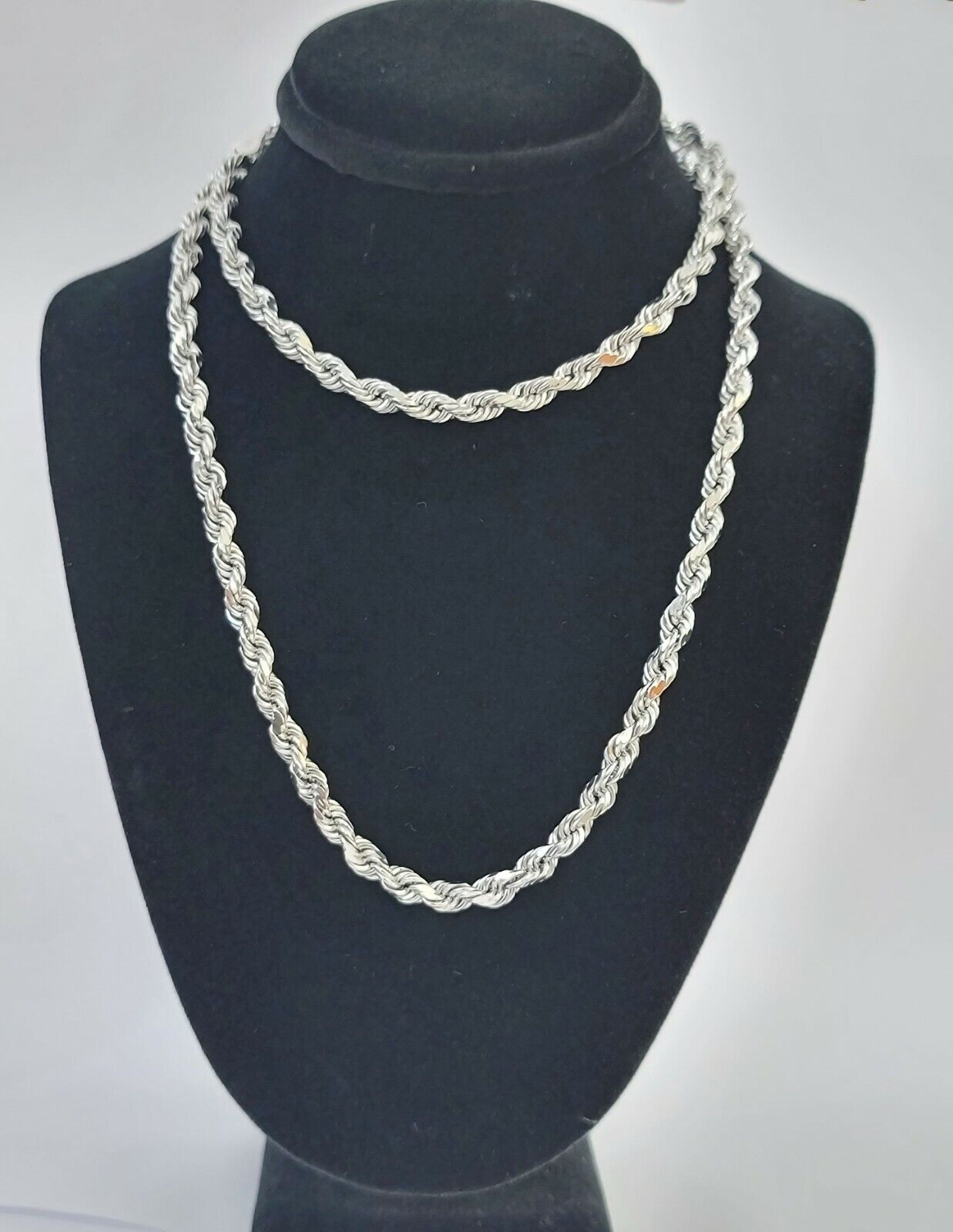 10k White Gold Rope Chain Necklace 20- 24 Inch 4mm Men Women Real Gold Diamond Cut