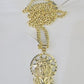 10k Jesus Head Charm Miami Cuban Chain Pendant Set 5mm Necklace Yellow Gold