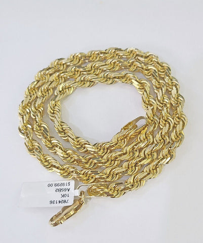 10K Real Solid Yellow Gold Rope Chain Necklace 6mm Length 18" 20" 22" 24" 26"