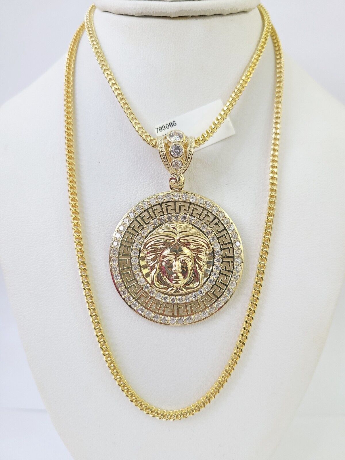 10K Franco Chain Medusa Head Pendant Charm Necklace 20"-26" 2.5mm Yellow Gold