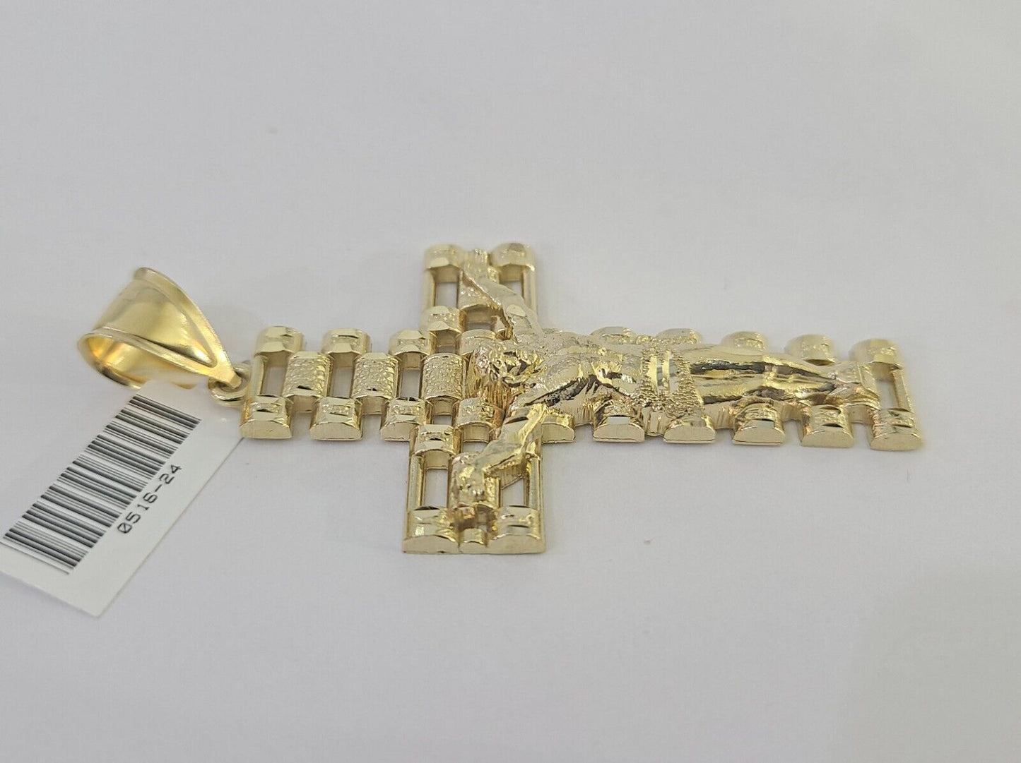 Real 10K Jesus Cross Pendant 3" Yellow Gold Charm Genuine 10kt