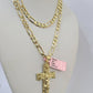 14k Solid Figaro Chain Nugget Cross Pendant Gold 5mm 18-28 inch SET Necklace