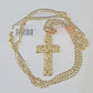 14k Gold Chain Cross Charm Solid Cuban Curb Link 3mm 18"-26" Inch Diamond CutSET