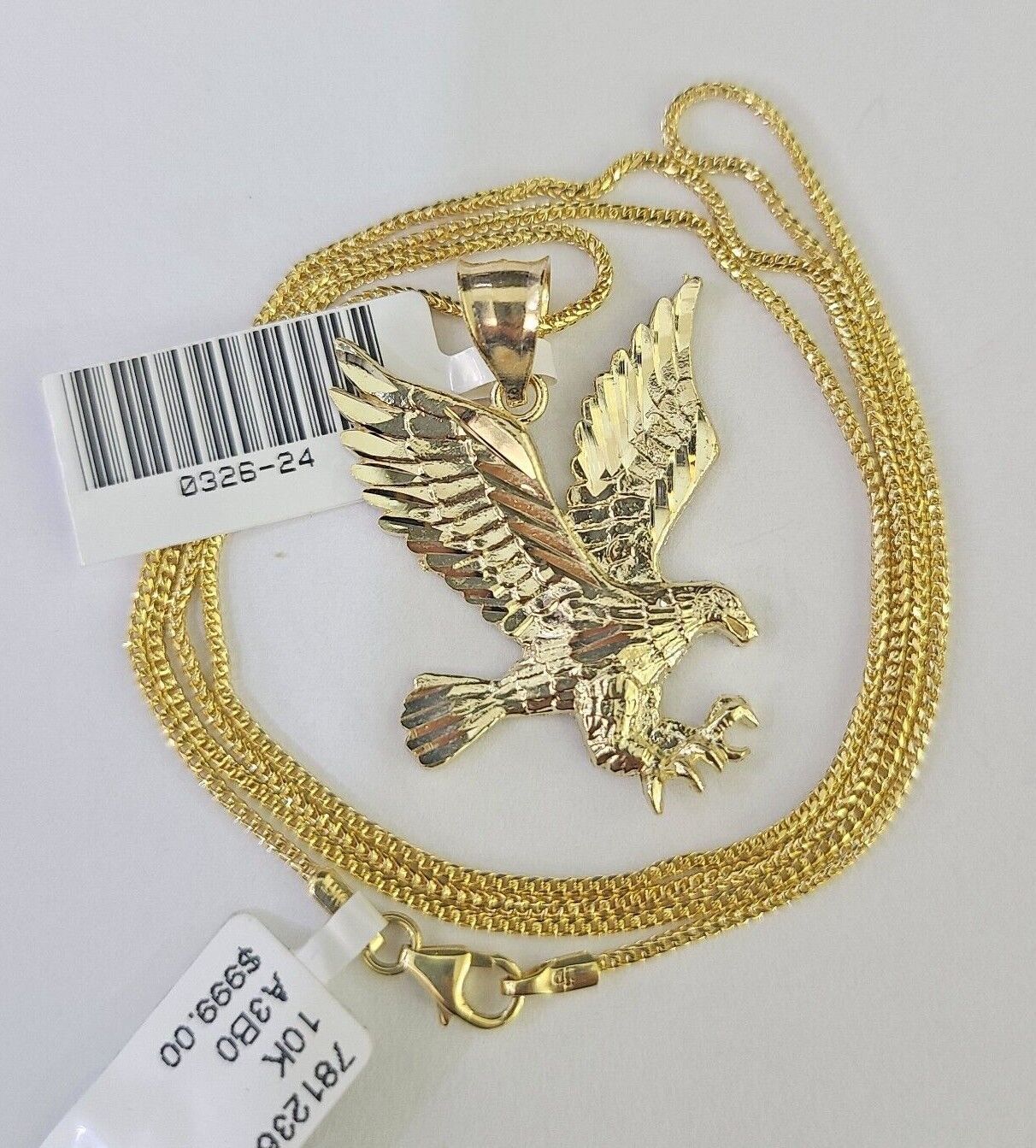 10K Solid Franco Chain Eagle Pendant Charm Necklace 18"-24" 1.5mm Yellow Gold