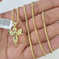 10K Solid Franco Chain Praying Angel Pendant Charm Necklace 18"-24" 1mm Gold