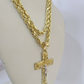 Real 10k Rope Chain Jesus Cross Charm Necklace Pendant Set 5mm 18"-28" Gold