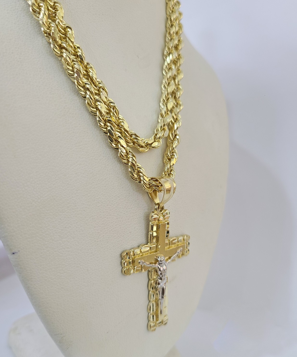 Real 10k Rope Chain Jesus Cross Charm Necklace Pendant Set 5mm 18"-28" Gold