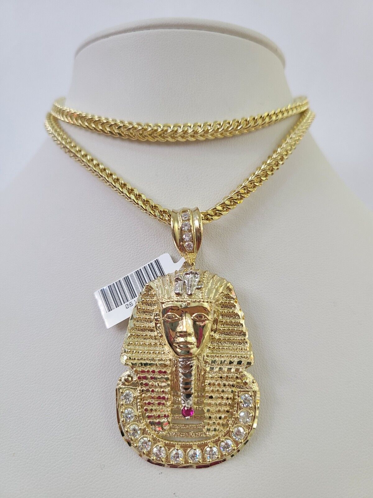 10K Franco Chain Pharaoh Pendant Charm Necklace 20"-28" 4mm Yellow Gold SET