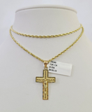 10k Solid Rope Chain 2mm Jesus Crucifix Cross Pendant Charm Necklace SET 18-24"