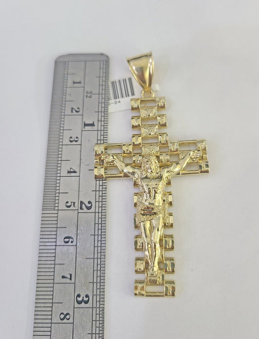 Real 10K Jesus Cross Pendant 3" Yellow Gold Charm Genuine 10kt