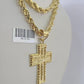 Real 10k Rope Chain Jesus Cross Charm Necklace Pendant Set 5mm 20"-30" Inch Gold