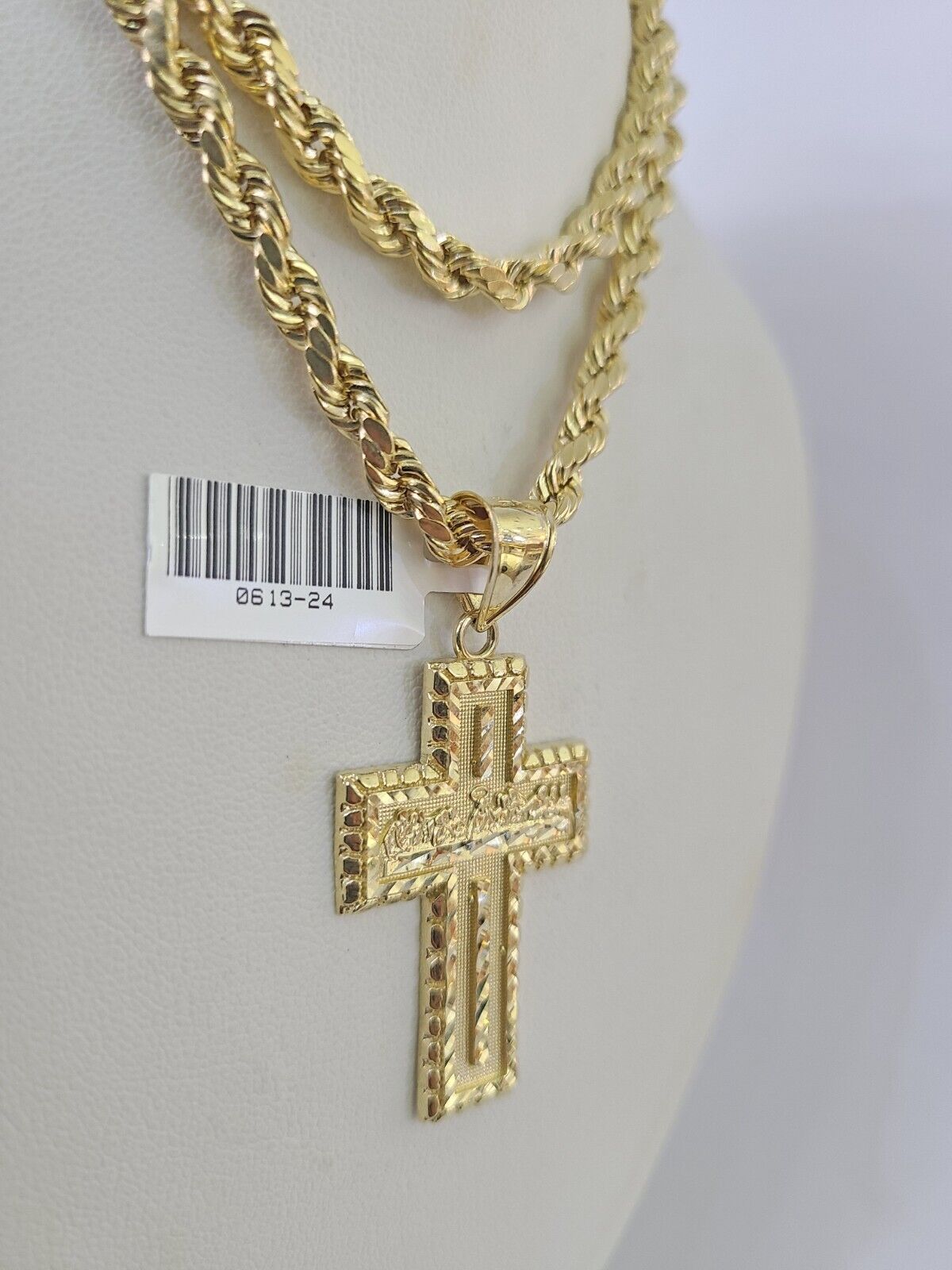 Real 10k Rope Chain Jesus Cross Charm Necklace Pendant Set 5mm 20"-30" Inch Gold