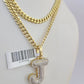 10k Miami Cuban Chain Diamond J Initial Charm Set 4mm 18"-28" Necklace Gold