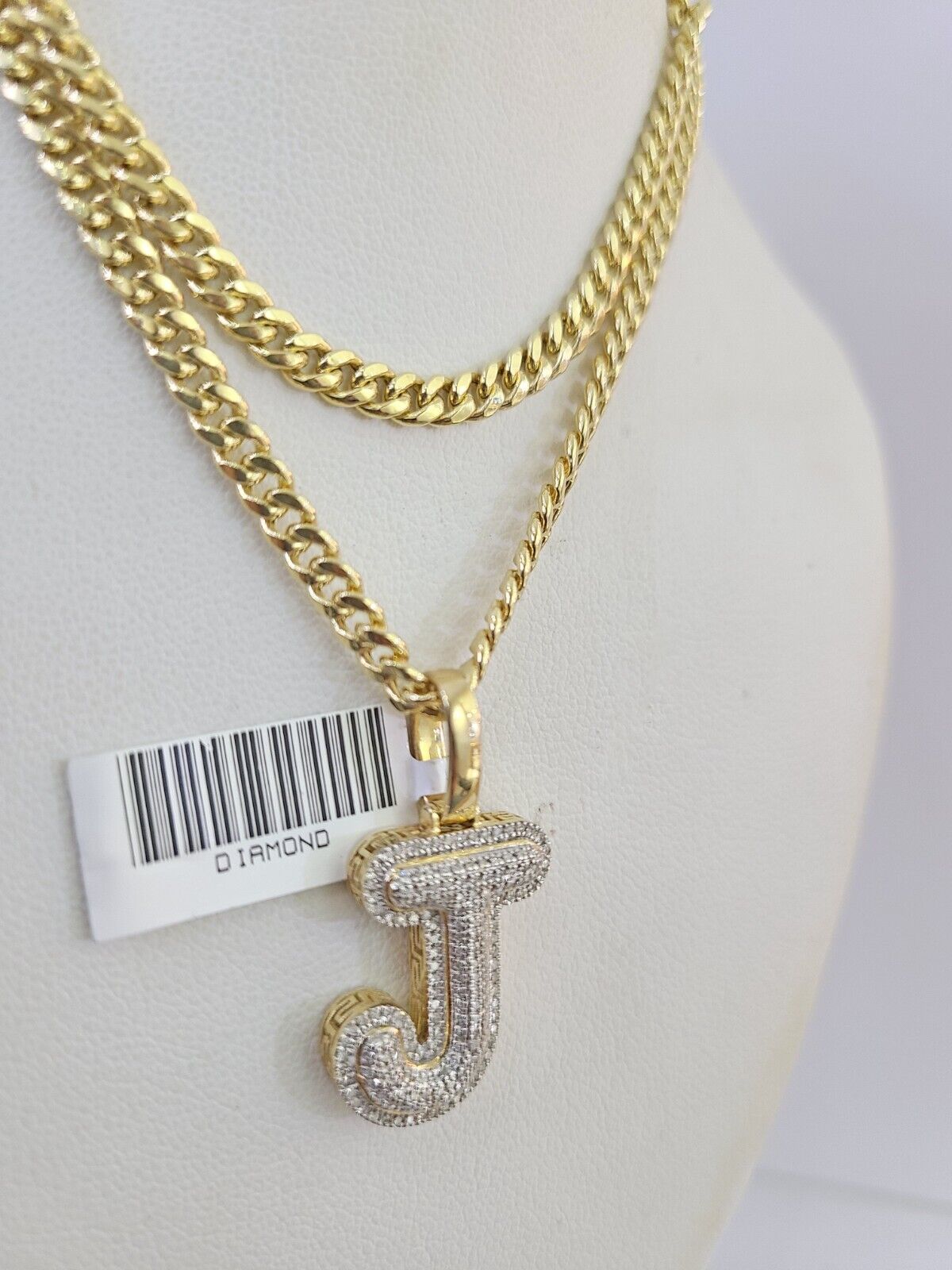 10k Miami Cuban Chain Diamond J Initial Charm Set 4mm 18"-28" Necklace Gold