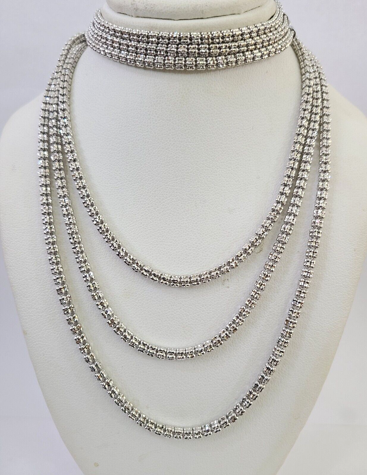 10k White Gold Iced Chain 3.5mm Diamond Cut Necklace 20" 22" 24" 10Kt