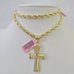 Real 14k Rope Chain Ankh Cross Charm Set 6mm 18"-28" Necklace Yellow Gold