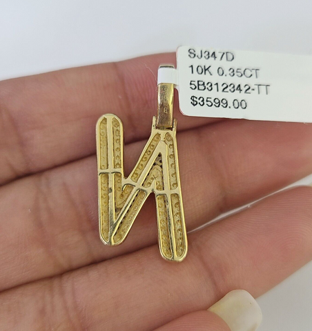 10k Yellow Gold Diamond N Charm Pendant Initial Alphabet Letter Real Genuine