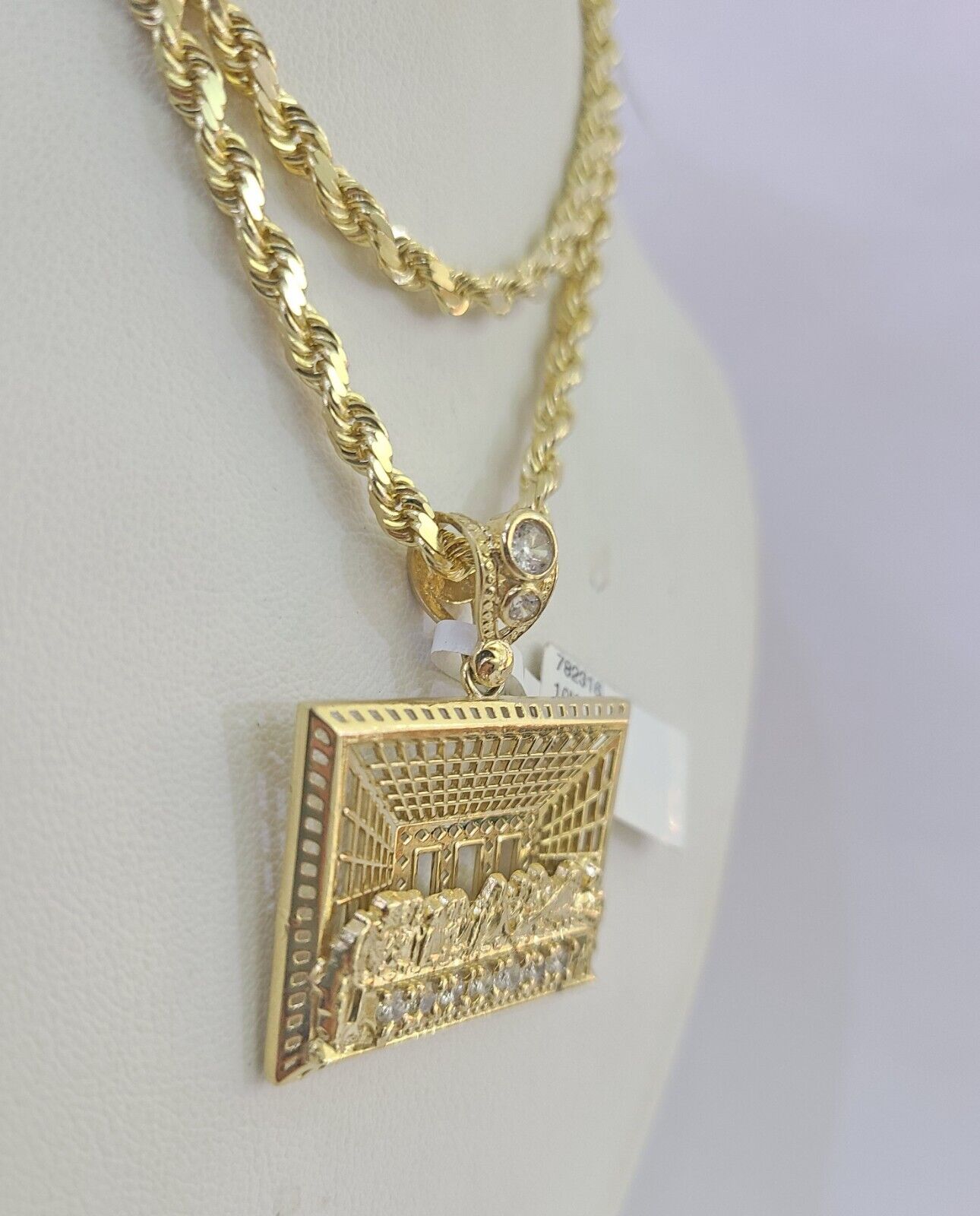 10k Solid Rope Chain Last Supper Charm Set 4mm 18"-30" Necklace Gold Pendant
