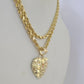 Real 10k Rope Chain Nugget Heart Charm Pendant SET Necklace 3mm 18"-24" Ladies