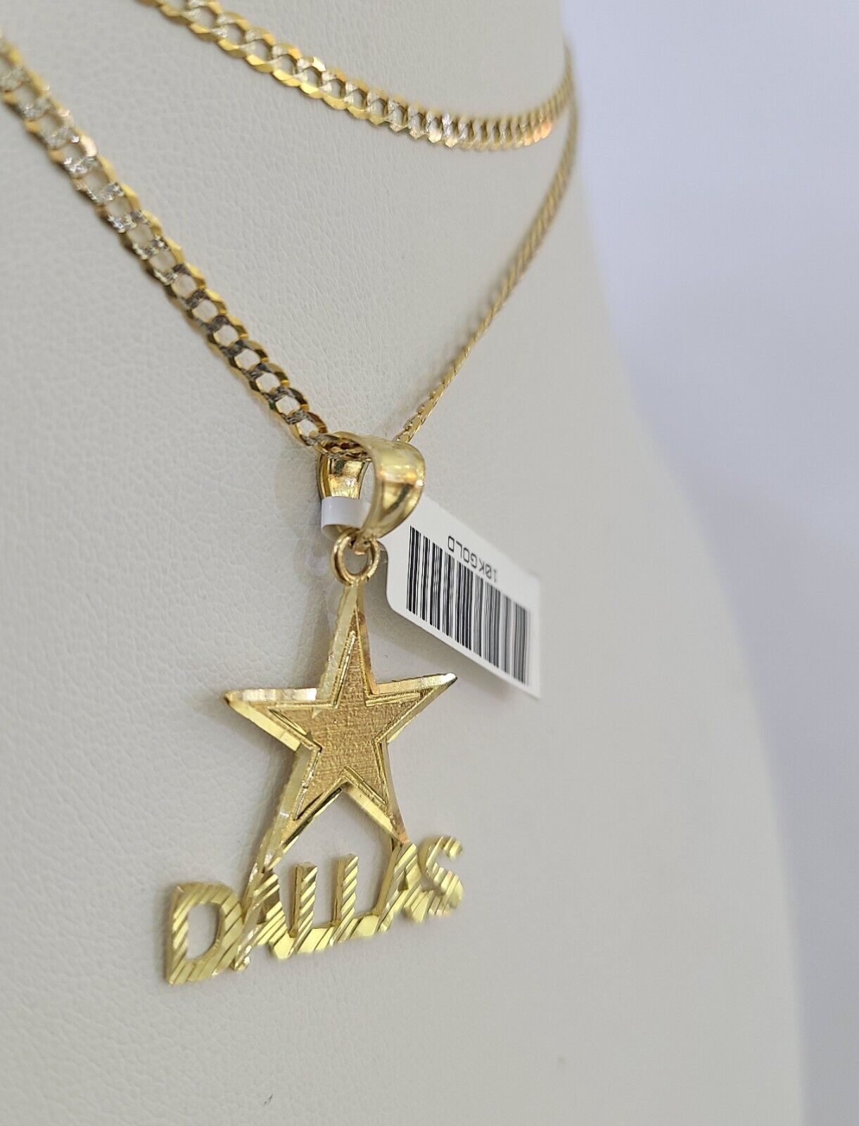 10k Solid Gold Cuban Curb Chain Dallas Star Pendant 2mm 18"-24" SET Necklace