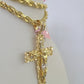 Real 14k Solid Rope Chain Jesus Cross Charm Set 6mm 18"-30" Necklace Gold