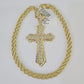 10k Solid Rope Chain Jesus Cross Charm Set 4mm 20"-28" Necklace Gold Yellow