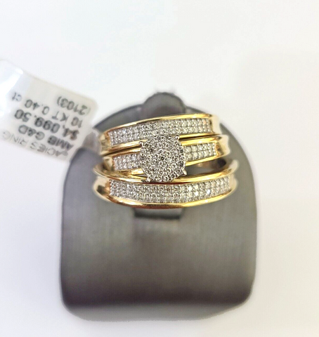 REAL 10k Diamond Ring Yellow Gold Ladies Men Trio SET Wedding Engagement Genuine