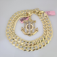 14k Gold Chain Jesus Anchor Charm Solid Cuban Curb 10mm 20"-30" SET Necklace