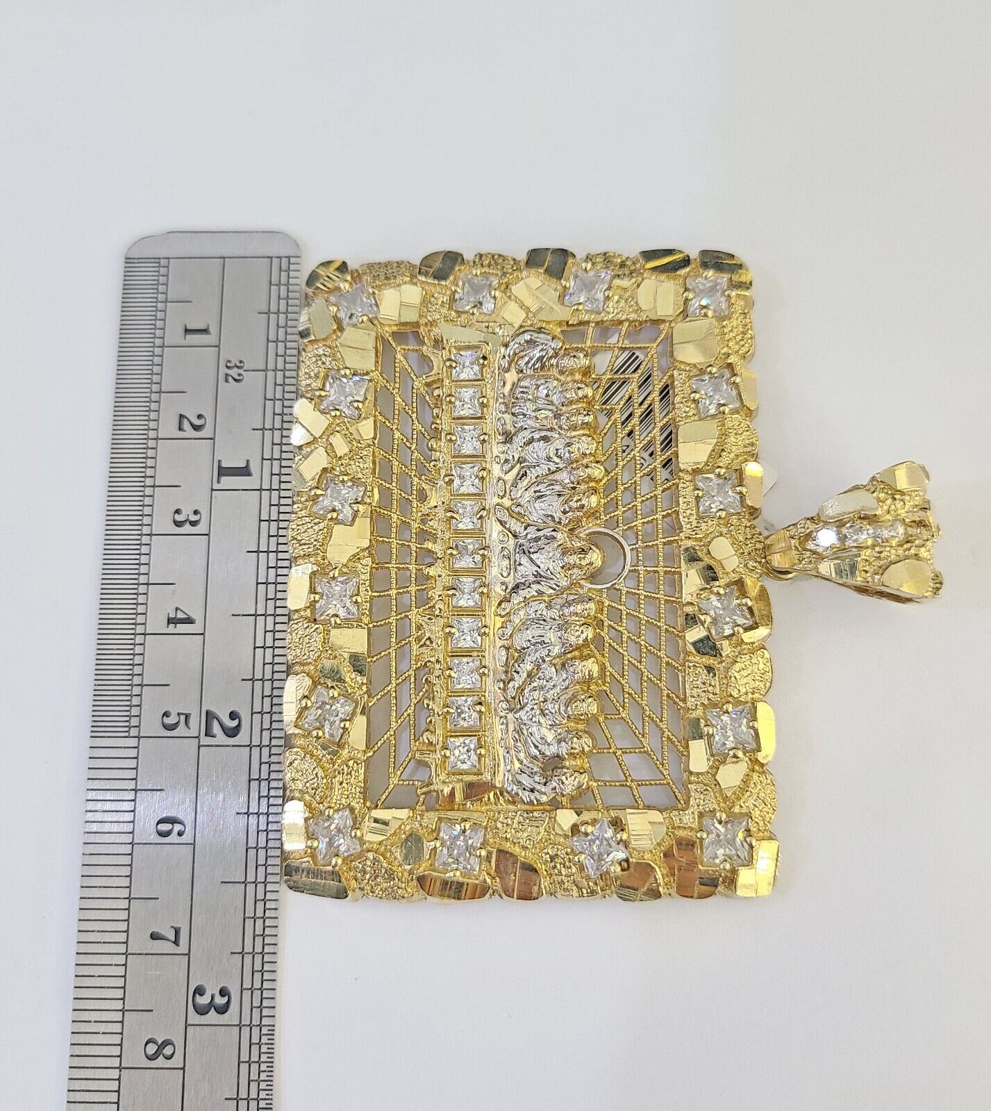 Real 10k Last Supper Pendant Charm Yellow Gold Mens Nugget 2.5" Diamond Cut