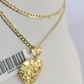 10k Solid Gold Cuban Curb Chain Hearts Pendant 2mm 18"-24" SET Necklace