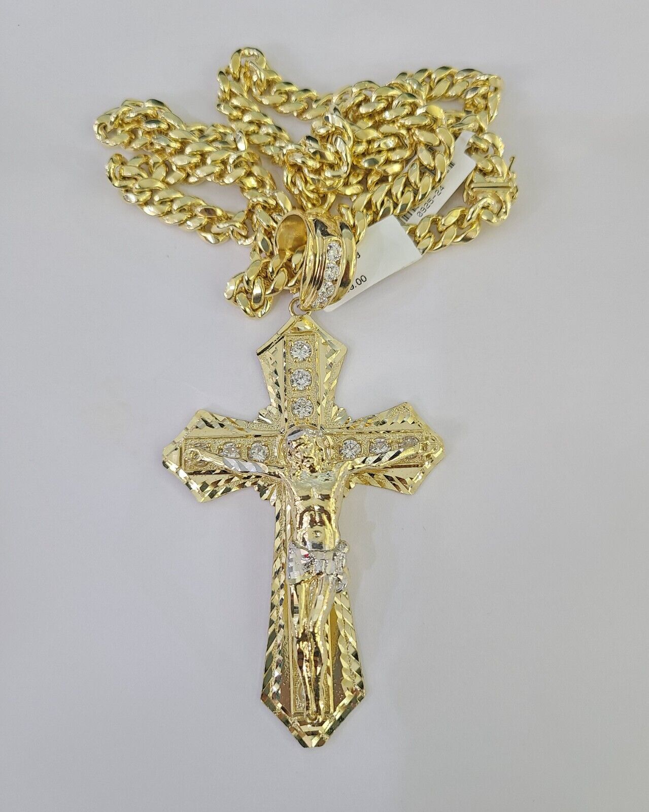 10K Miami Cuban Link Chain Jesus Cross Pendent Charm 8mm 20"-30" Necklace Gold