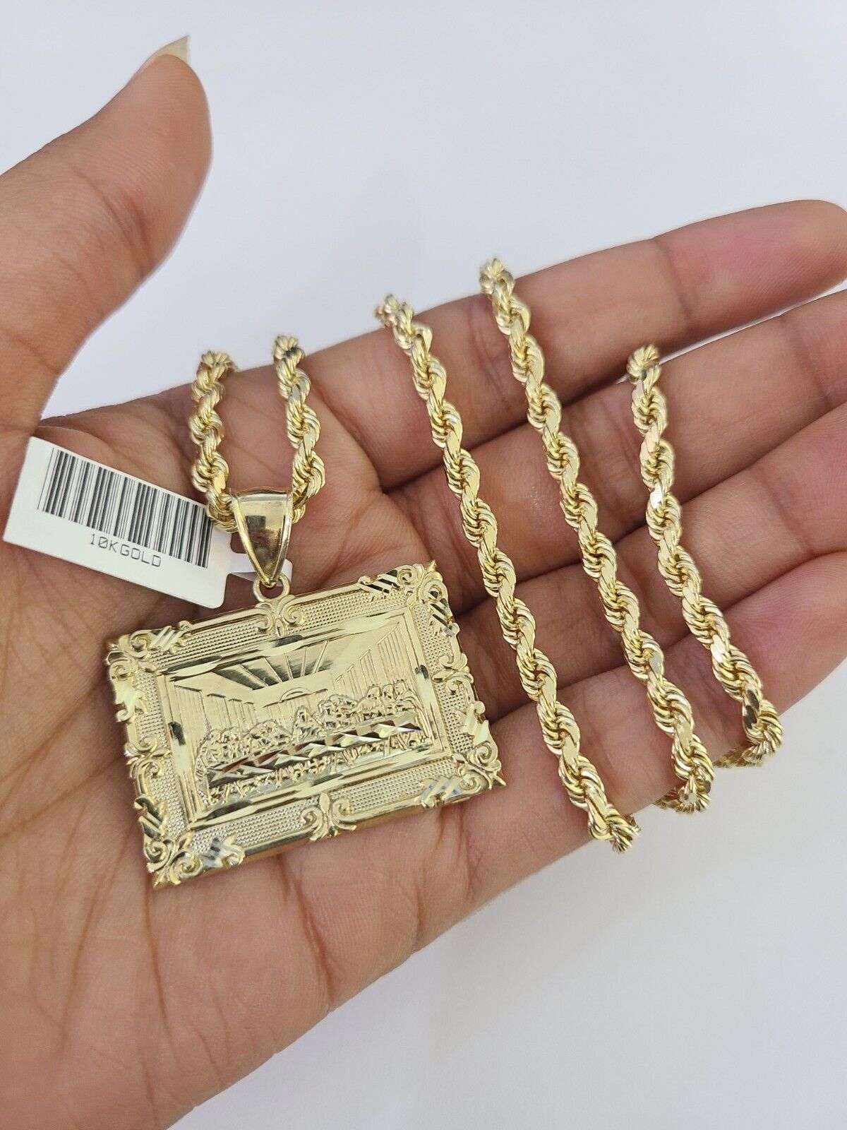 10k Solid Rope Chain Last Supper Charm Set 4mm 20"-28" Necklace Gold Yellow