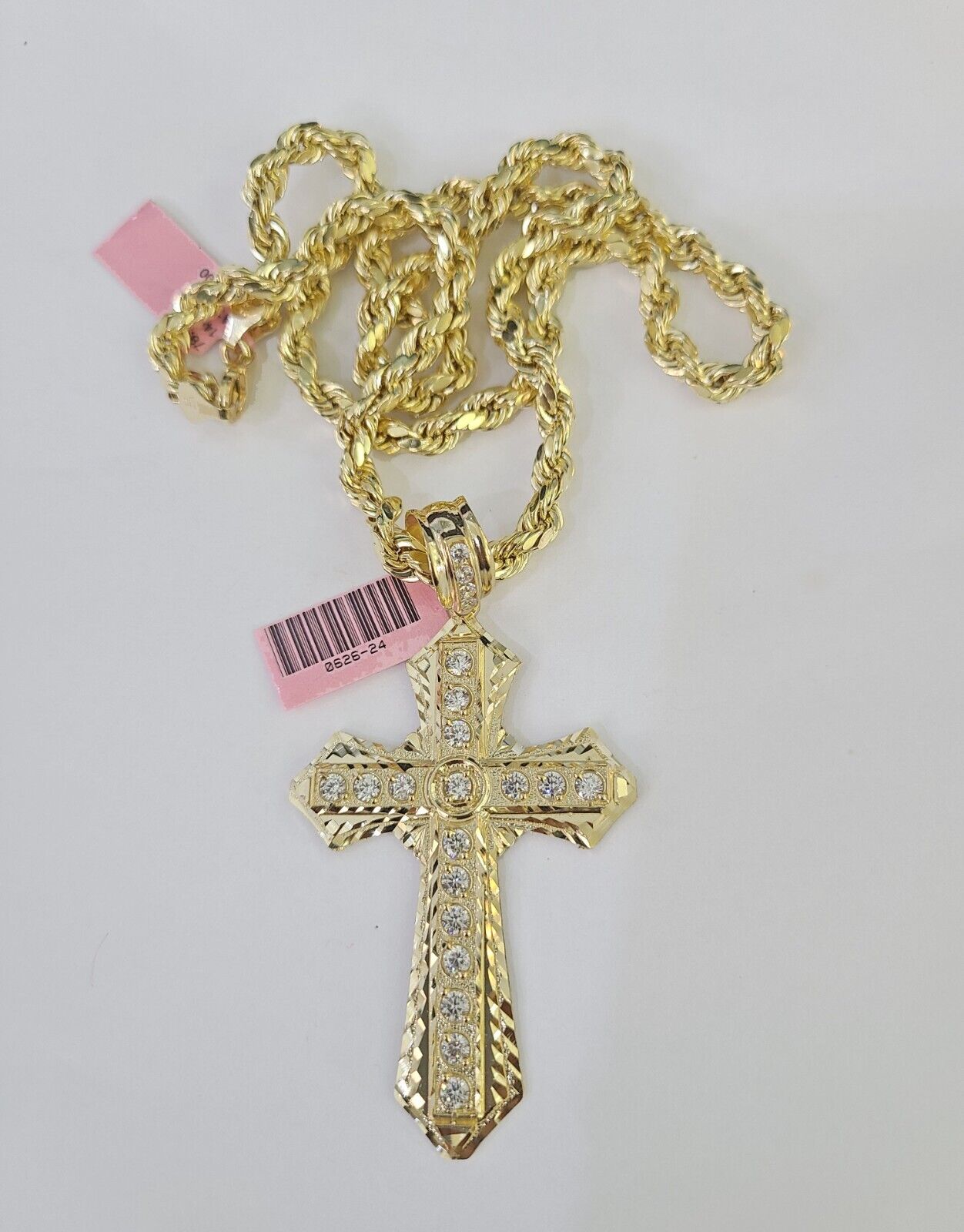 Real 14k Rope Chain Jesus Cross Charm Set 6mm 18"-28" Necklace Yellow Gold