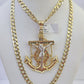 14k Gold Chain Jesus Anchor Charm Solid Cuban Curb 5mm 20"-26" Inch SET Necklace